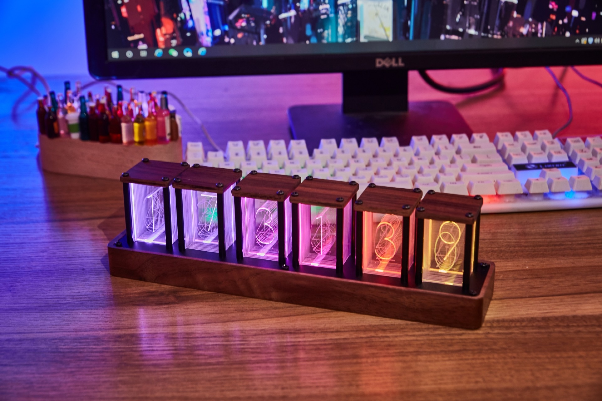 RGB LED Digital Alarm Clock with Walnut Wood Base RGB LED Digital Alarm Clock with Walnut Wood Base