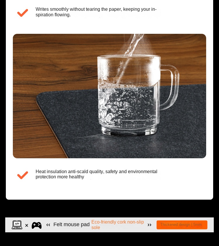 Large 5mm Thick Felt Cork Mouse Pad for Office Use Large 5mm Thick Felt Cork Mouse Pad for Office Use