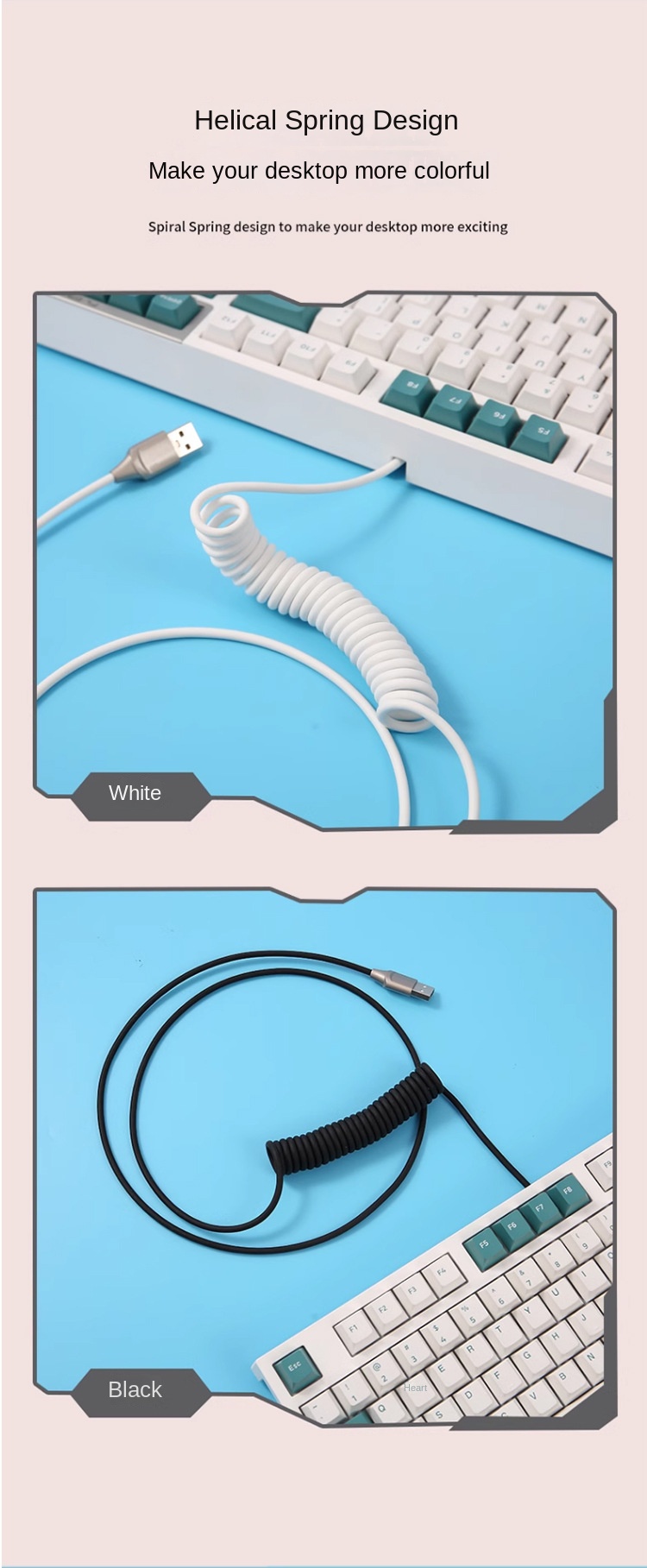 Customisable Mechanical Keyboard Spring Cable Type-C USB Data Charging Cable Customisable Mechanical Keyboard Spring Cable