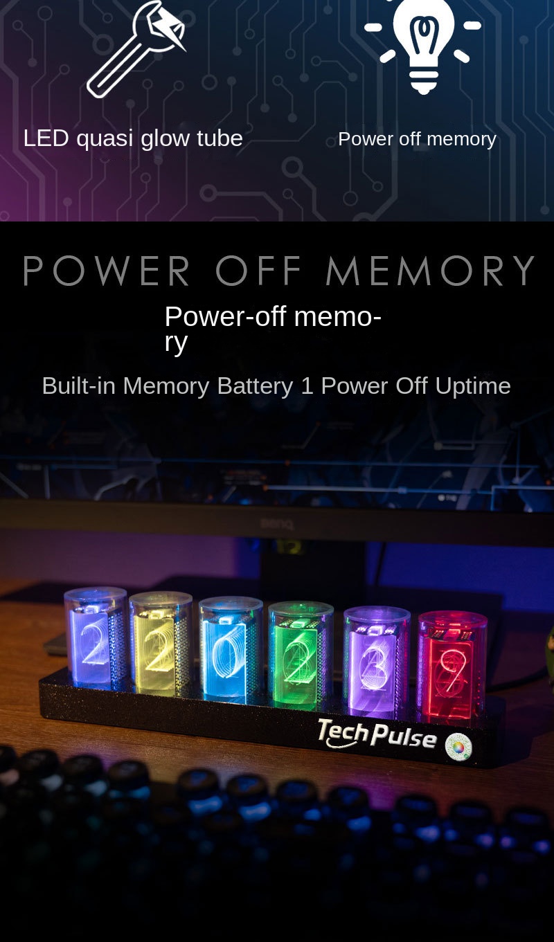 Retro RGB Neon Tube Clock Night Light Mechanical Desk Decor Retro RGB Neon Tube Clock Night Light Mechanical