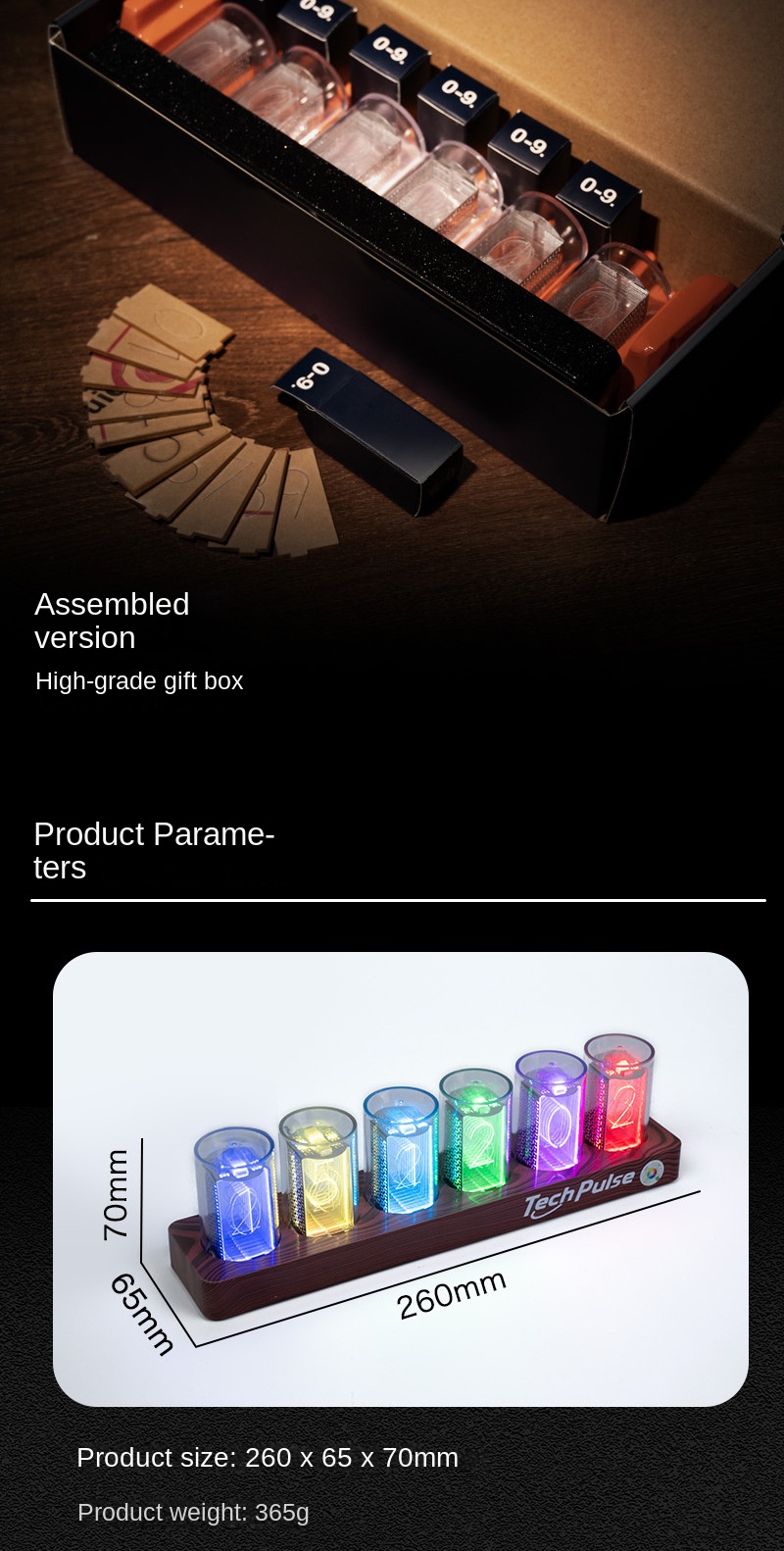 Retro RGB Neon Tube Clock Night Light Mechanical Desk Decor Retro RGB Neon Tube Clock Night Light Mechanical