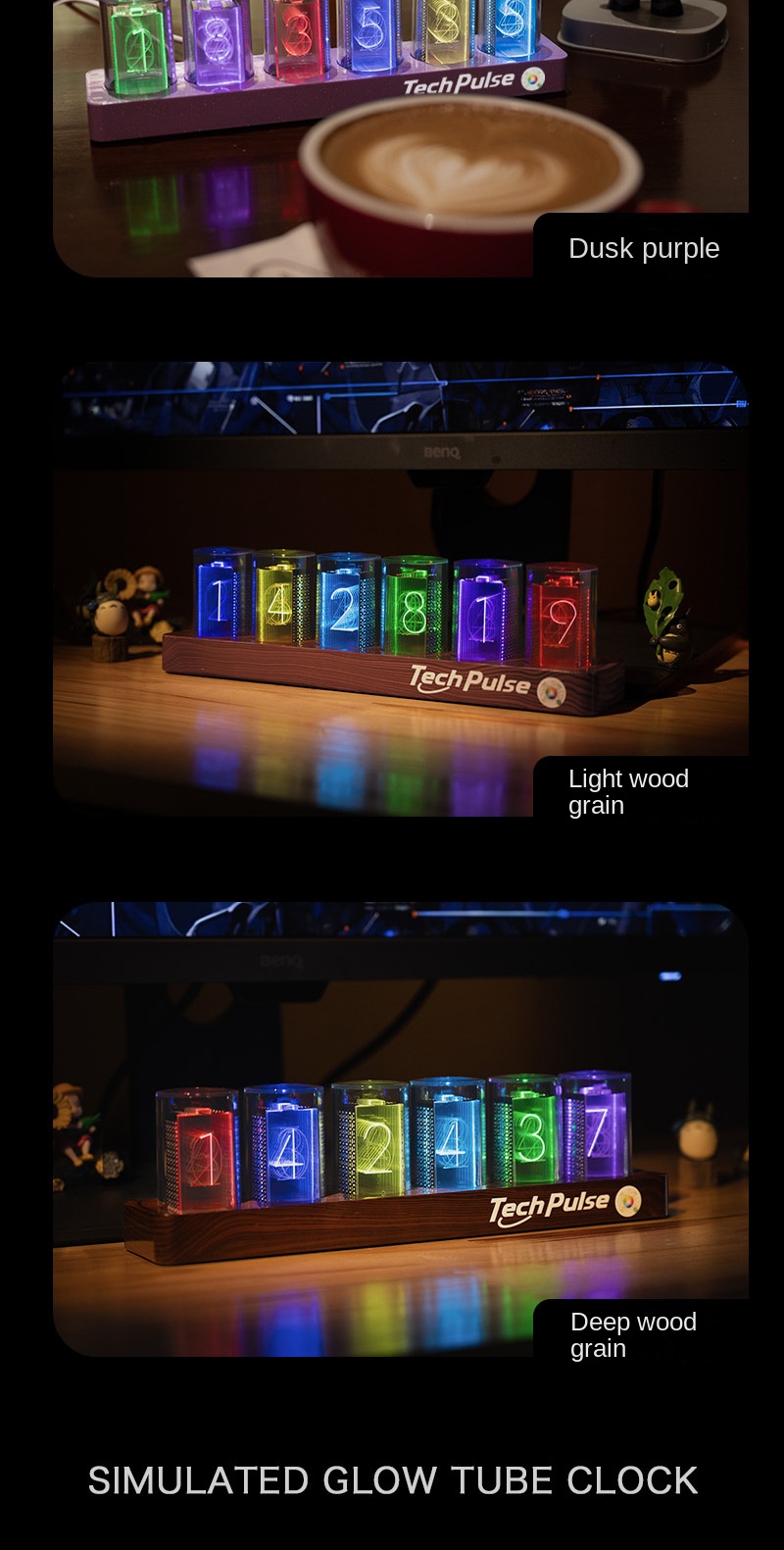 Retro RGB Neon Tube Clock Night Light Mechanical Desk Decor Retro RGB Neon Tube Clock Night Light Mechanical