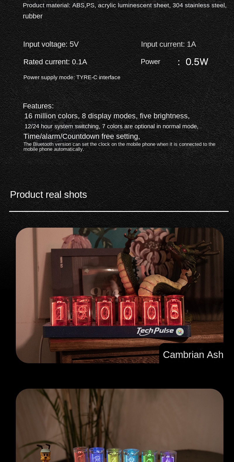 Retro RGB Neon Tube Clock Night Light Mechanical Desk Decor Retro RGB Neon Tube Clock Night Light Mechanical