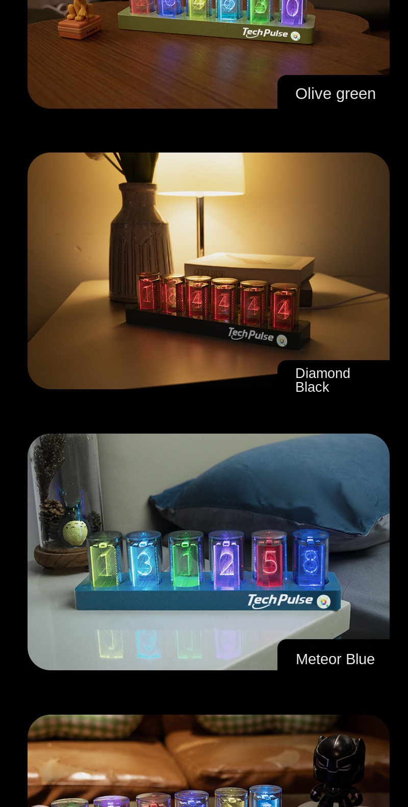Retro RGB Neon Tube Clock Night Light Mechanical Desk Decor Retro RGB Neon Tube Clock Night Light Mechanical