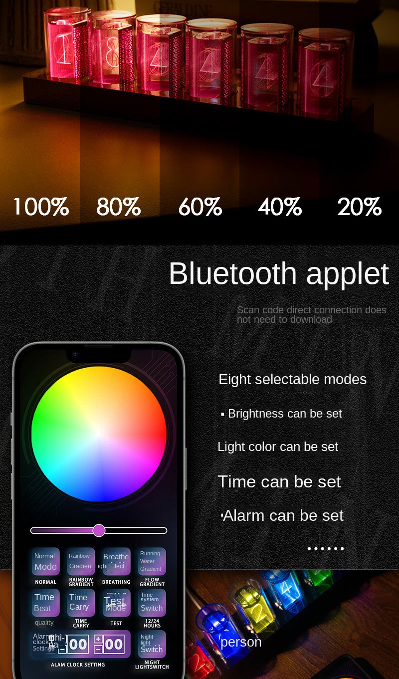 Retro RGB Neon Tube Clock Night Light Mechanical Desk Decor Retro RGB Neon Tube Clock Night Light Mechanical