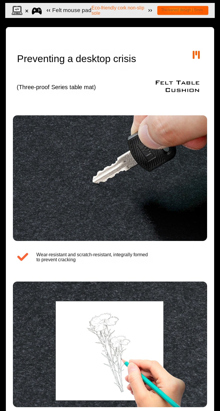 Large 5mm Thick Felt Cork Mouse Pad for Office Use Large 5mm Thick Felt Cork Mouse Pad for Office Use