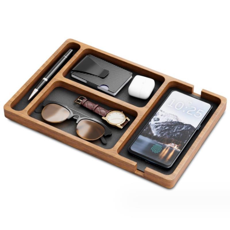 Wooden Desktop Organiser Tray for Phone, Headphones and Glasses Wooden Desktop Organiser Tray for Phone, Headphones