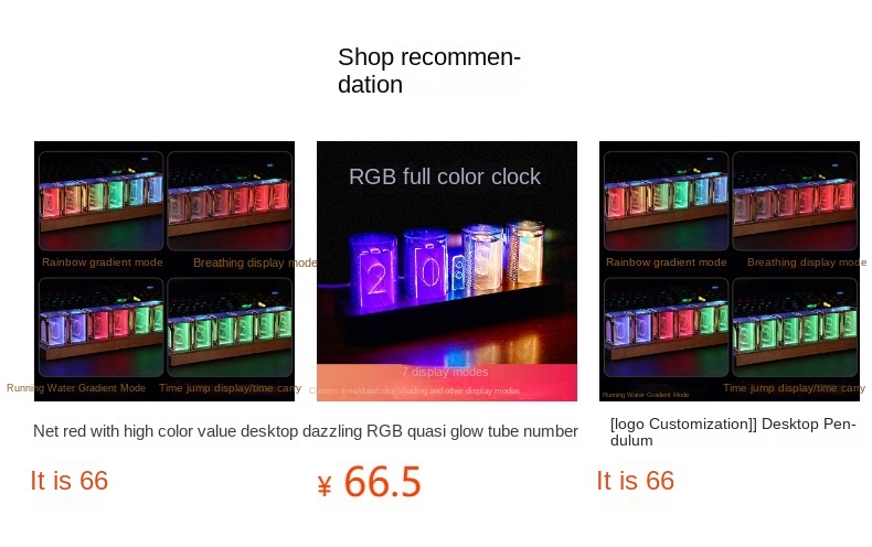 Retro RGB Neon Tube Clock Night Light Mechanical Desk Decor Retro RGB Neon Tube Clock Night Light Mechanical