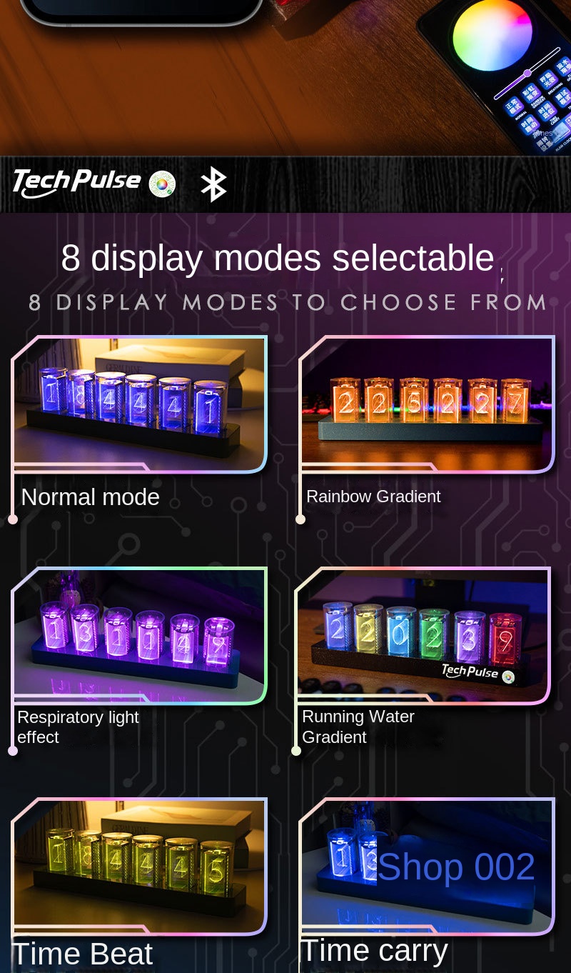 Retro RGB Neon Tube Clock Night Light Mechanical Desk Decor Retro RGB Neon Tube Clock Night Light Mechanical