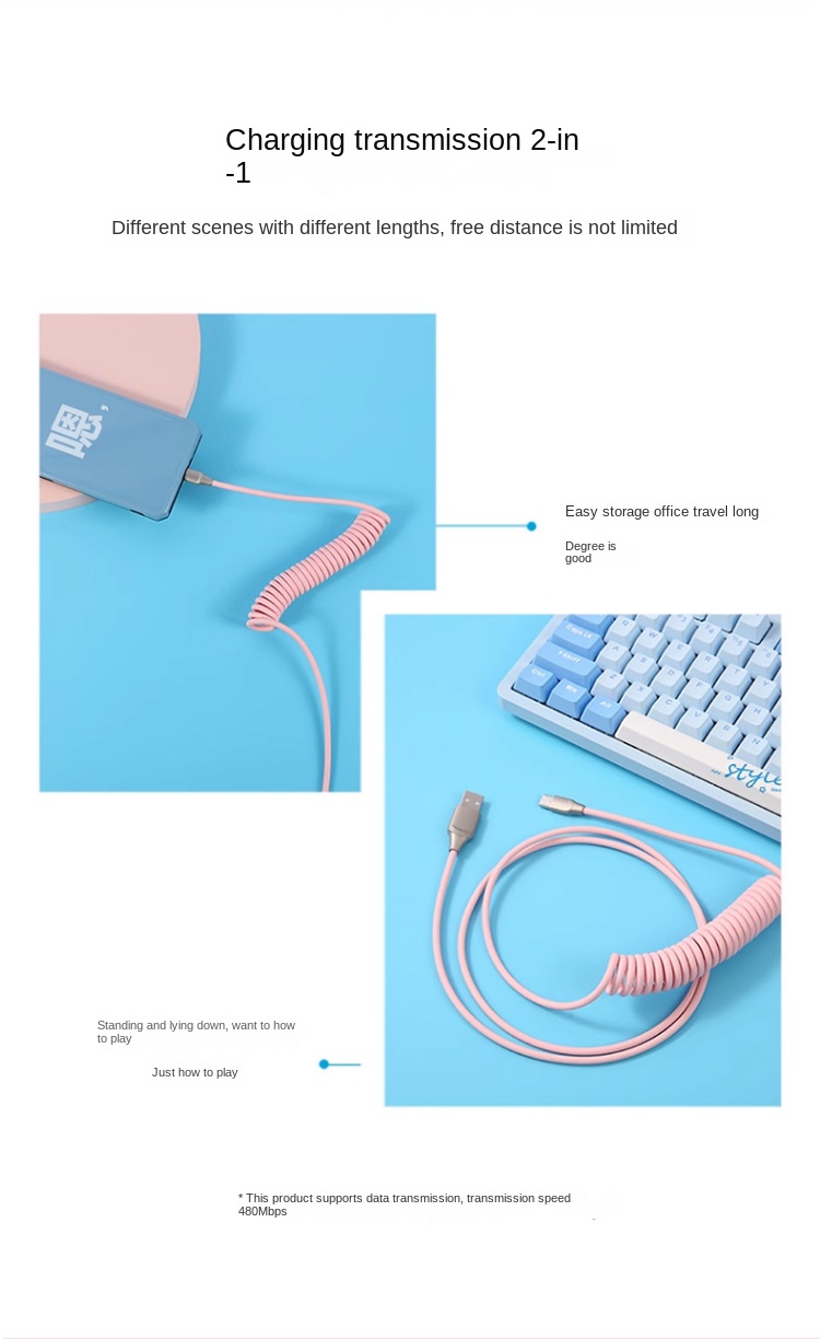 Customisable Mechanical Keyboard Spring Cable Type-C USB Data Charging Cable Customisable Mechanical Keyboard Spring Cable