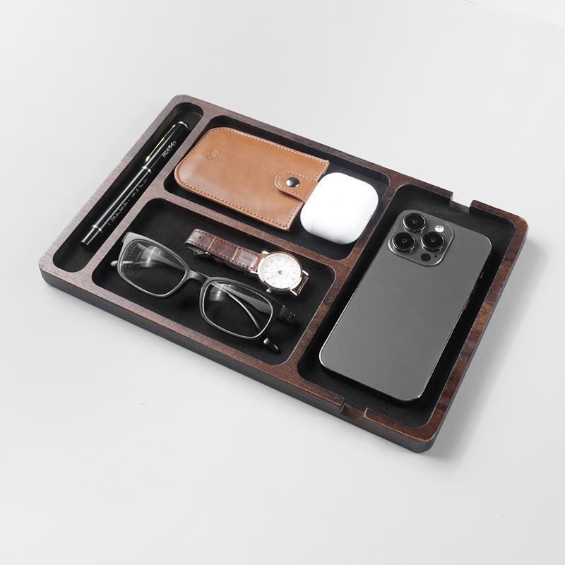 Wooden Desktop Organiser Tray for Phone, Headphones and Glasses Wooden Desktop Organiser Tray for Phone, Headphones