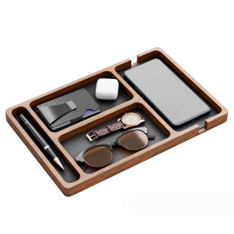 Wooden Desktop Organiser Tray for Phone, Headphones and Glasses Wooden Desktop Organiser Tray for Phone, Headphones