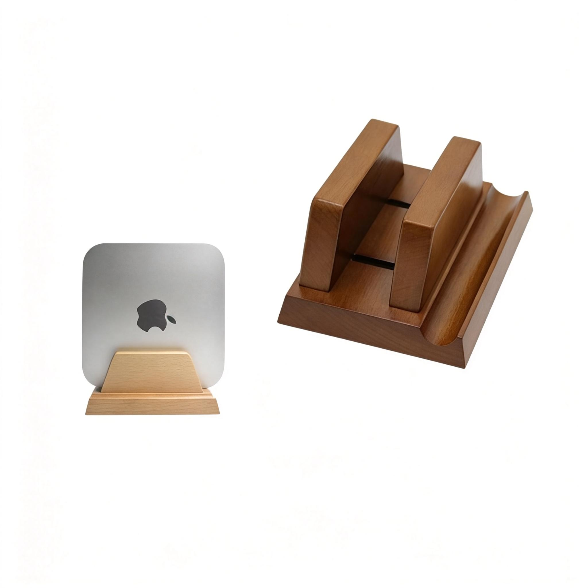 suitable for macbook laptops and mac mini computers, this vertical stand is designed for gaming laptops and features a walnut wood finish. suitable for macbook laptops and mac mini computers, this vertical stand is designed for gaming laptops and features a walnut wood finish.
