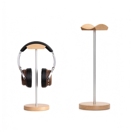 wooden headphone stand with metal holder for desktop