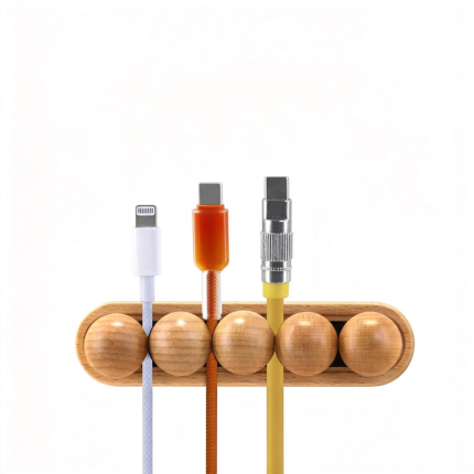 magnetic wooden cable organiser for headphones and chargers
