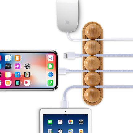 magnetic wooden cable organiser for headphones and chargers