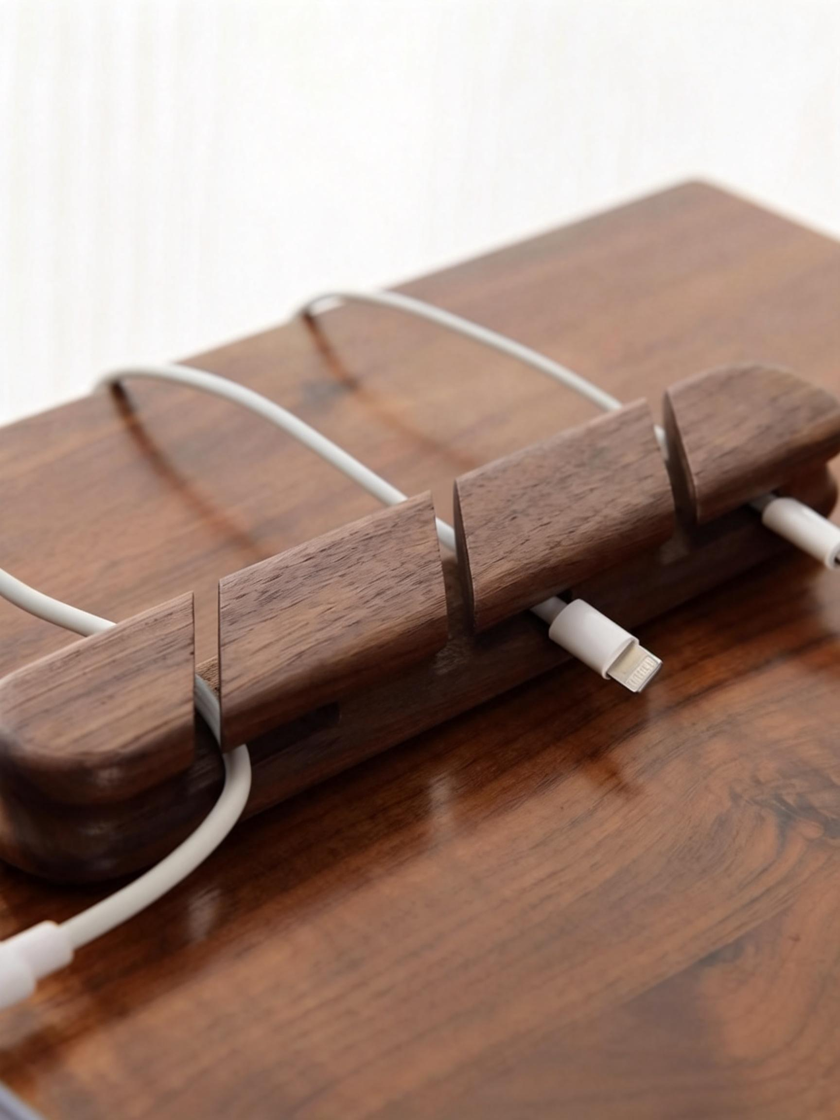 Wooden Cable Organiser for Charging and Data Cables wooden cable organiser for charging and data cables