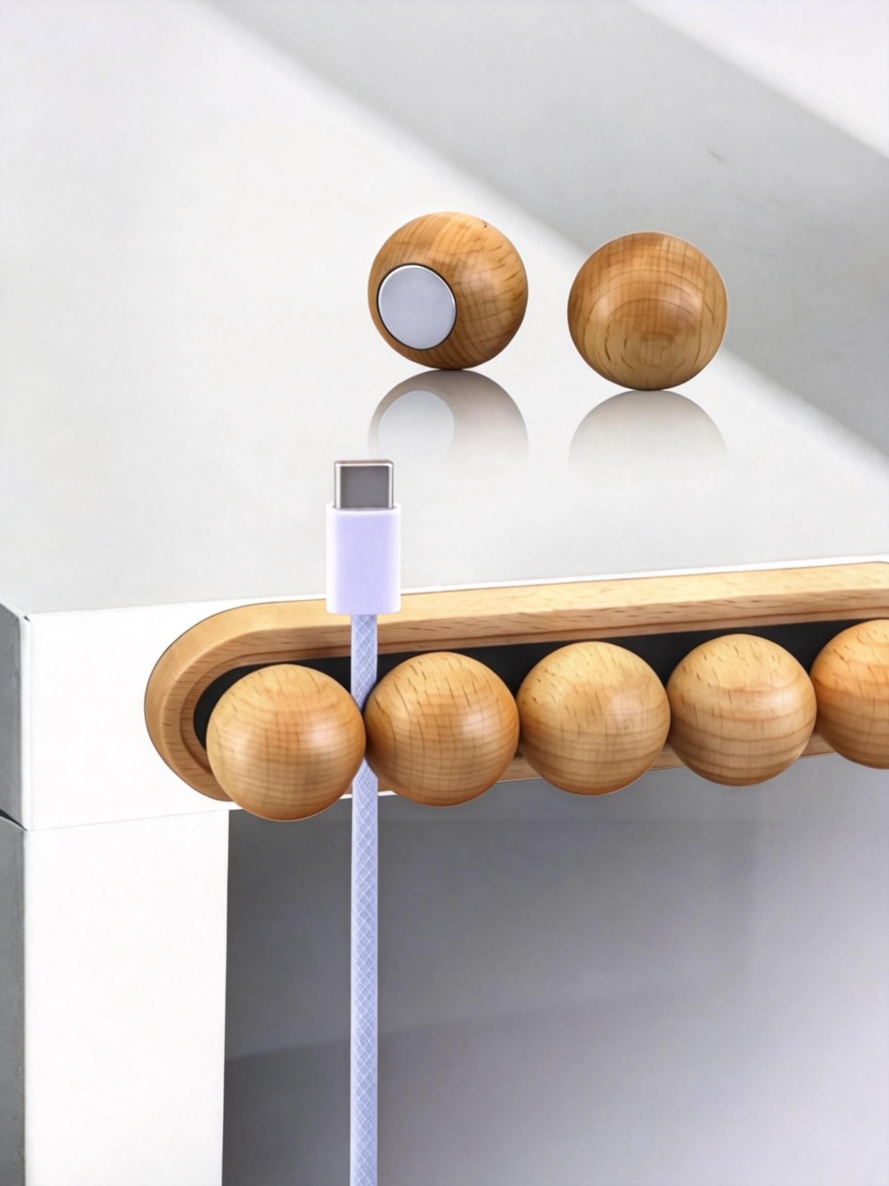 Magnetic Wooden Cable Organiser for Headphones and Chargers magnetic wooden cable organiser for headphones and chargers