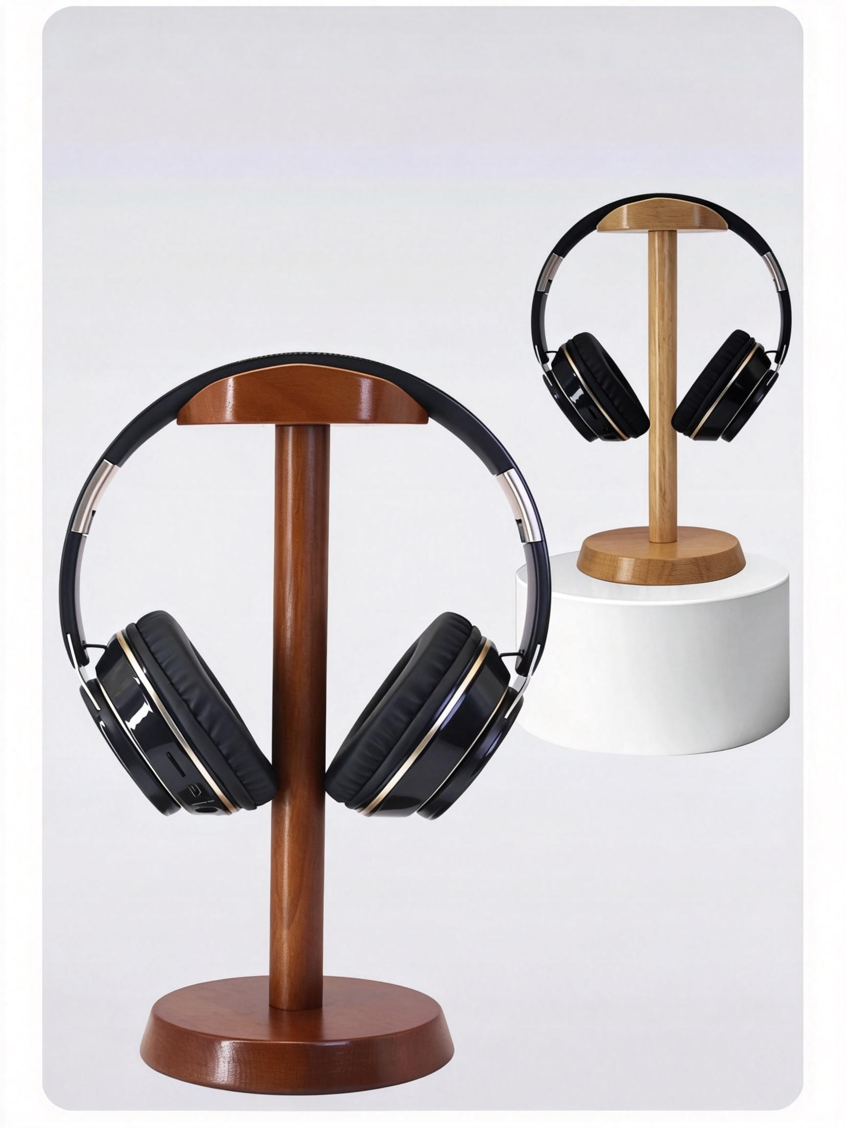 Wooden Headphone Stand for Desk Display and Storage wooden headphone stand for desk display and storage