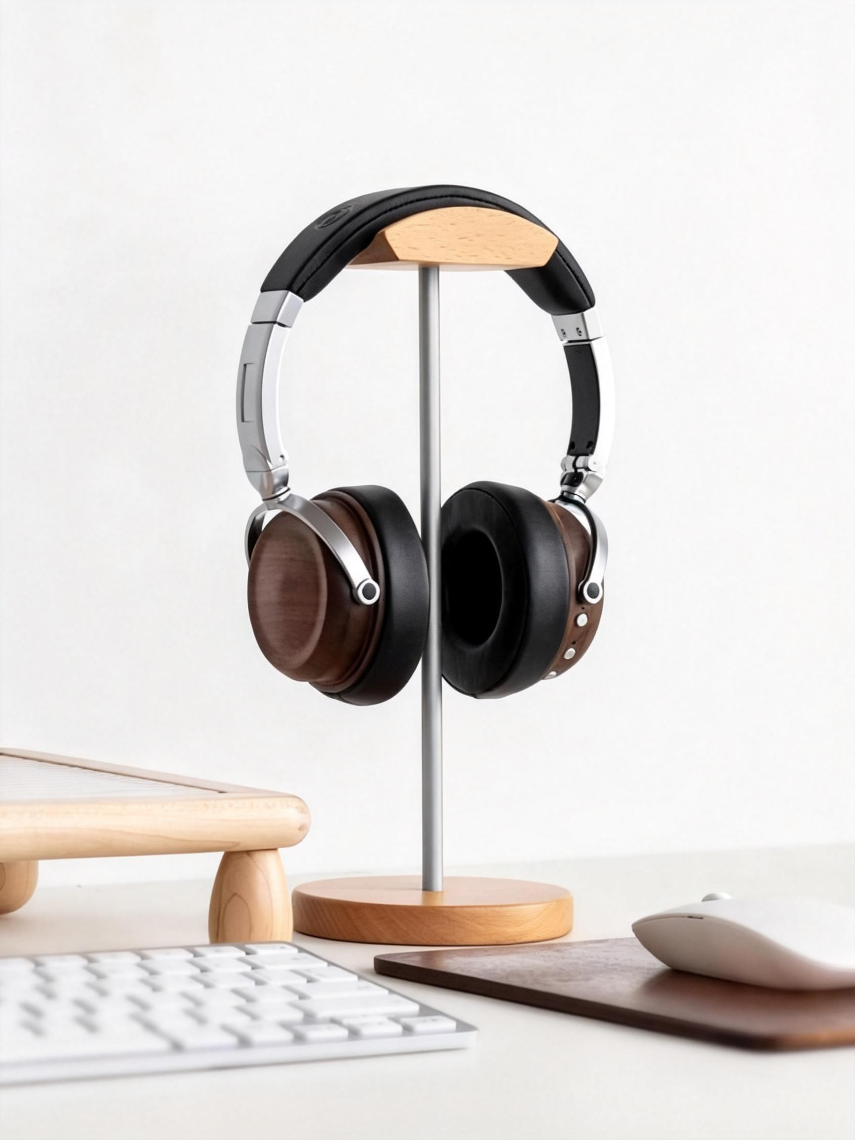 Wooden Headphone Stand with Metal Holder for Desktop wooden headphone stand with metal holder for desktop